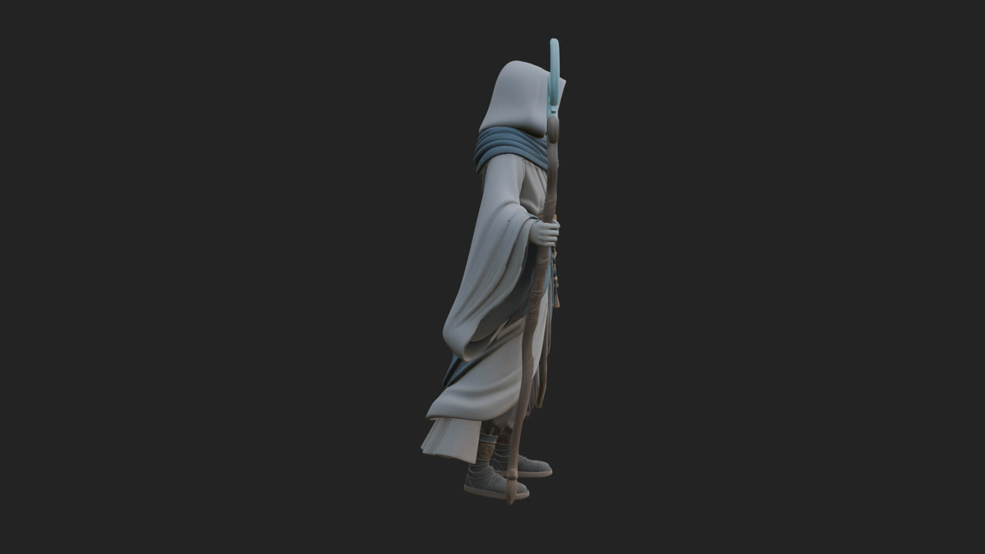 Hooded Wizard with Staff Statue Design 28 3D Print Model 3D Model