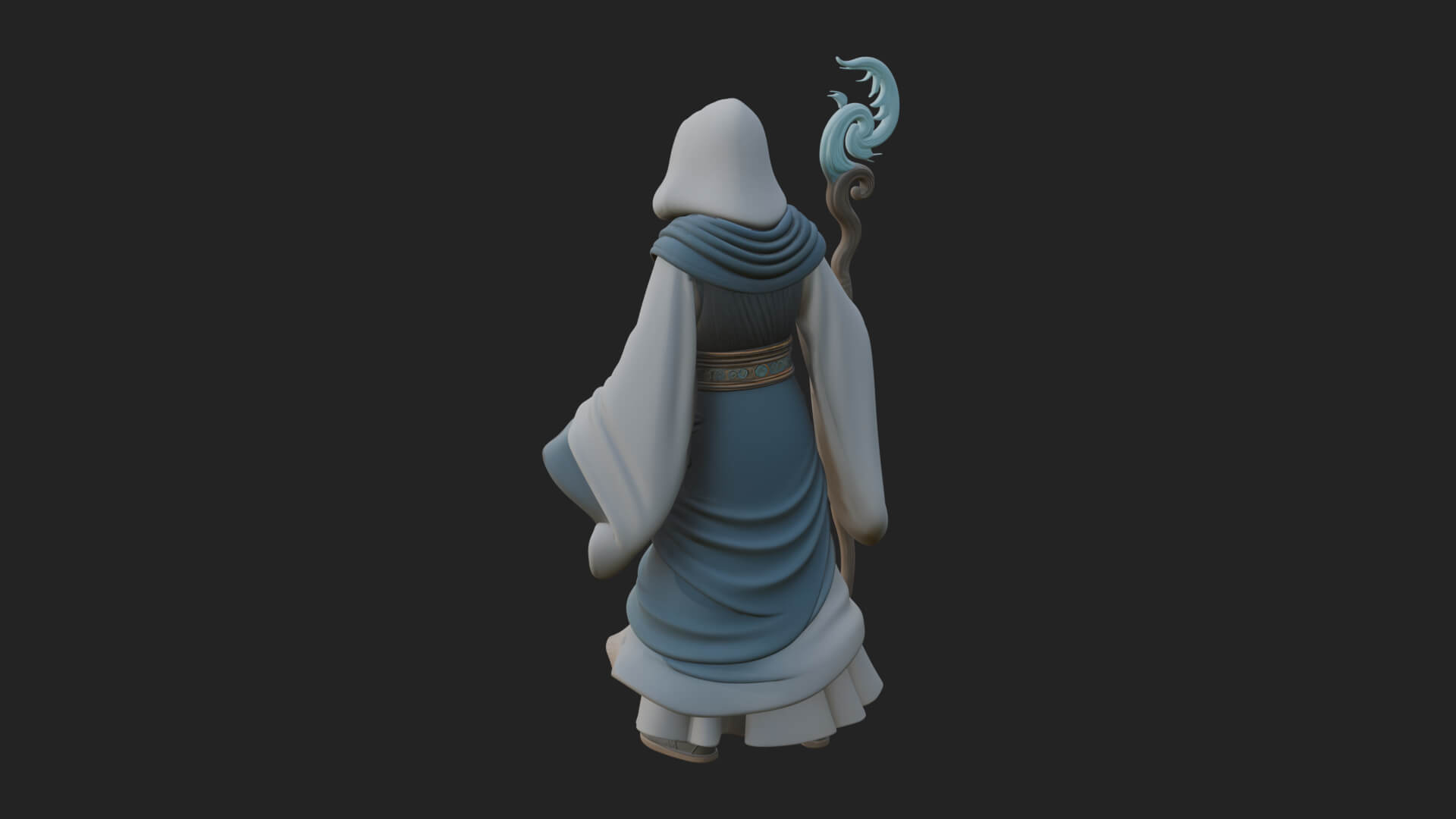Hooded Wizard with Staff Statue Design 28 3D Print Model 3D Model