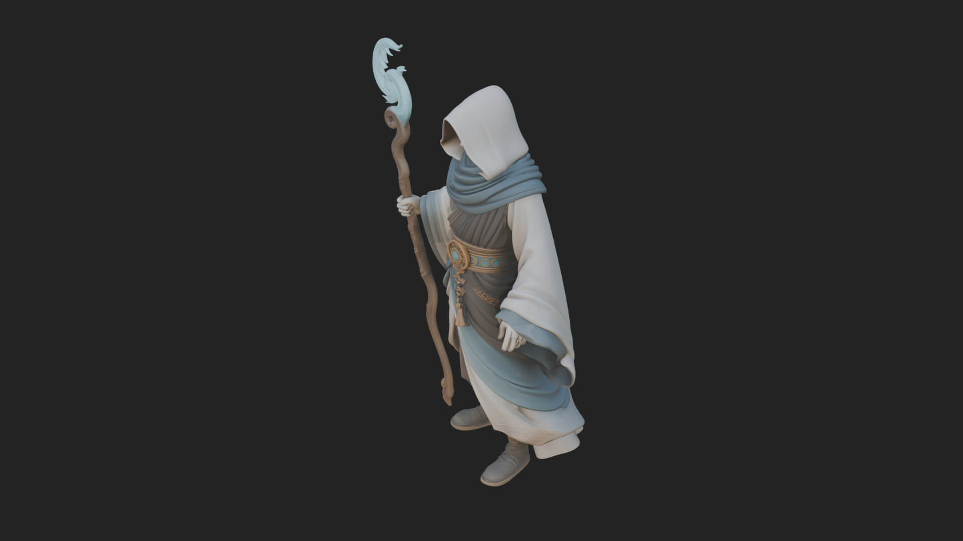 Hooded Wizard with Staff Statue Design 28 3D Print Model 3D Model