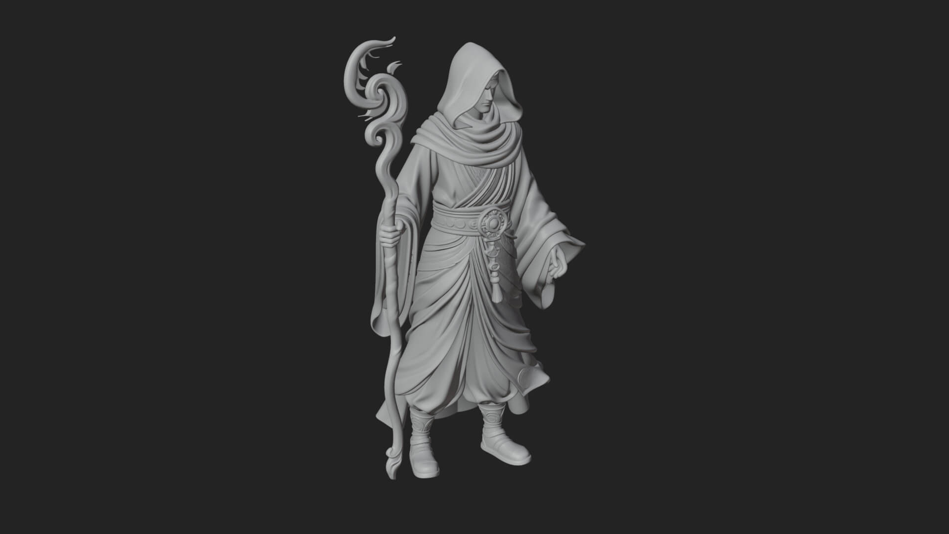 Hooded Wizard with Staff Statue Design 28 3D Print Model 3D Model