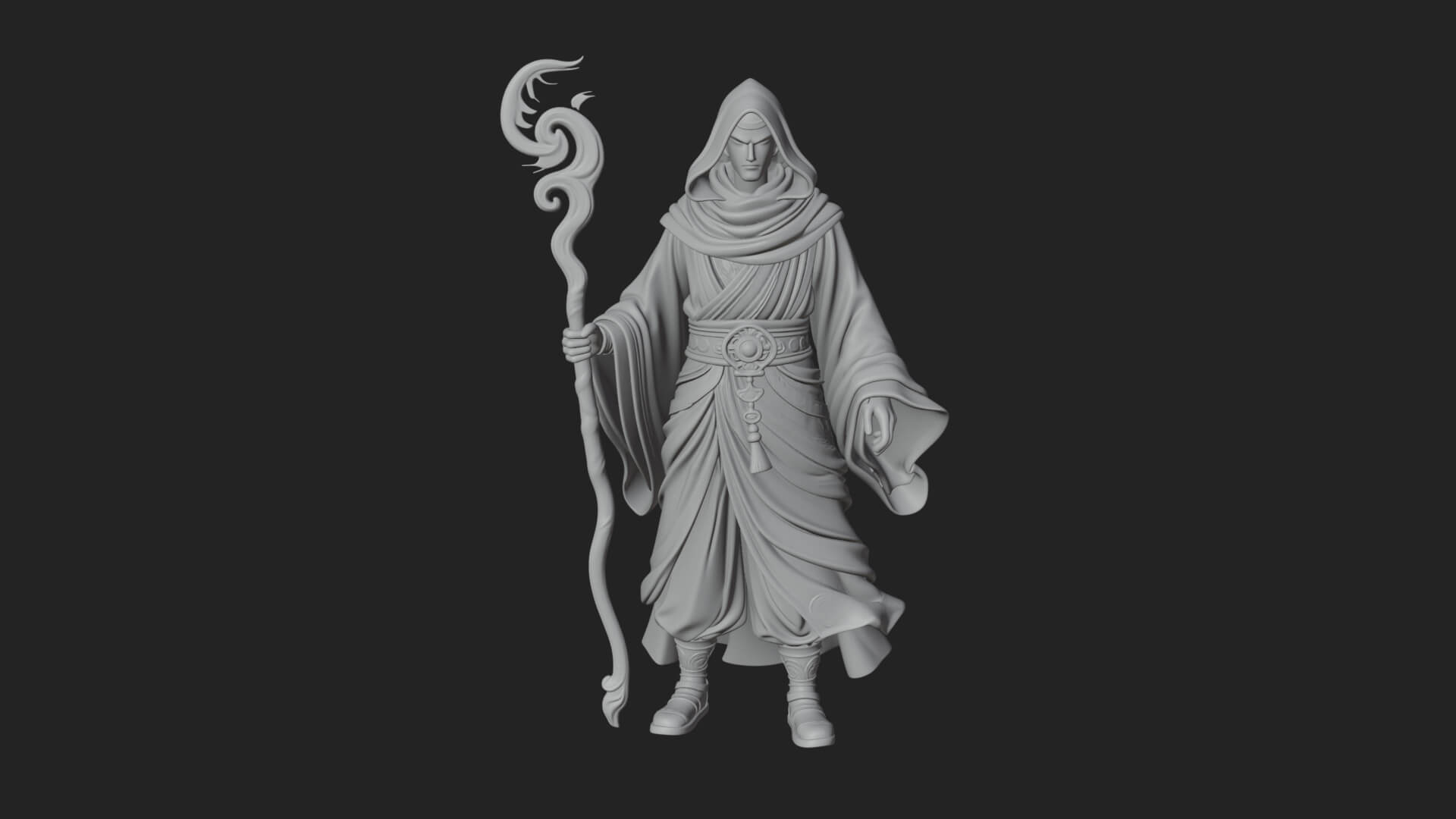 Hooded Wizard with Staff Statue Design 28 3D Print Model 3D Model