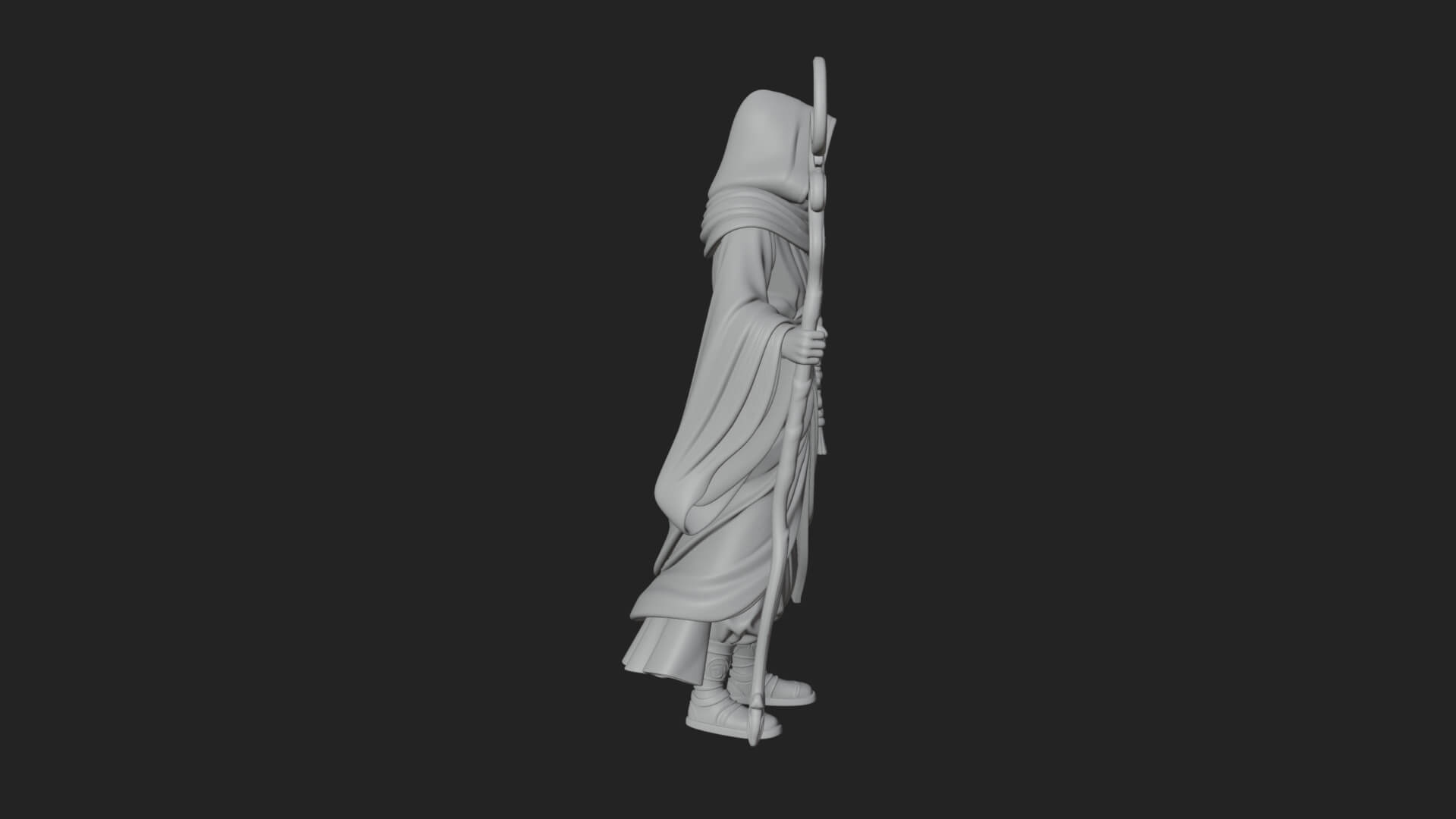 Hooded Wizard with Staff Statue Design 28 3D Print Model 3D Model
