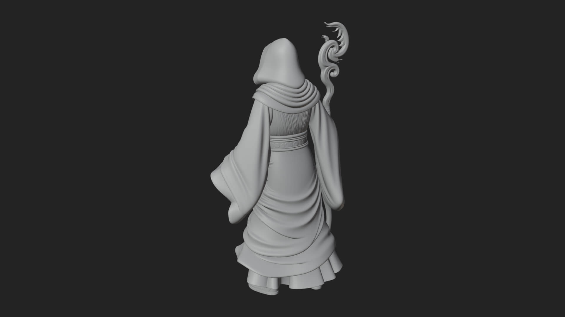 Hooded Wizard with Staff Statue Design 28 3D Print Model 3D Model