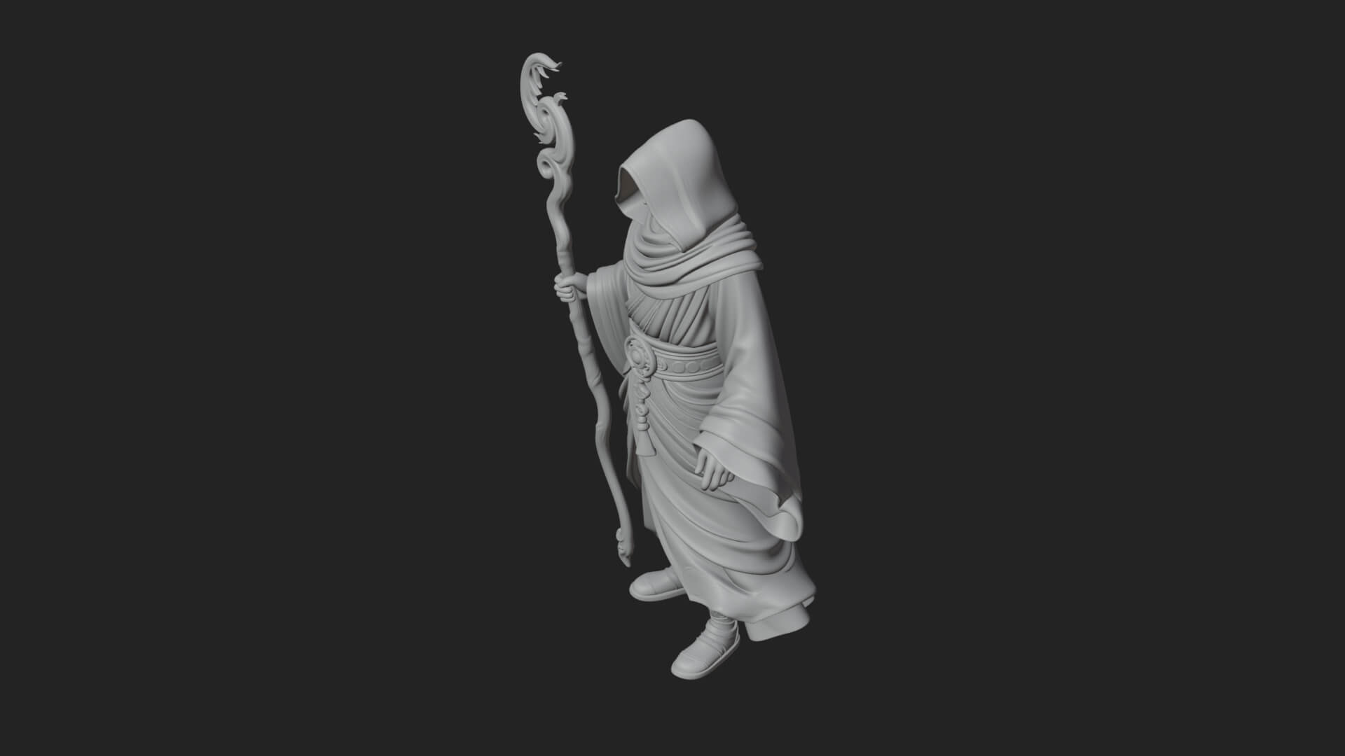 Hooded Wizard with Staff Statue Design 28 3D Print Model 3D Model