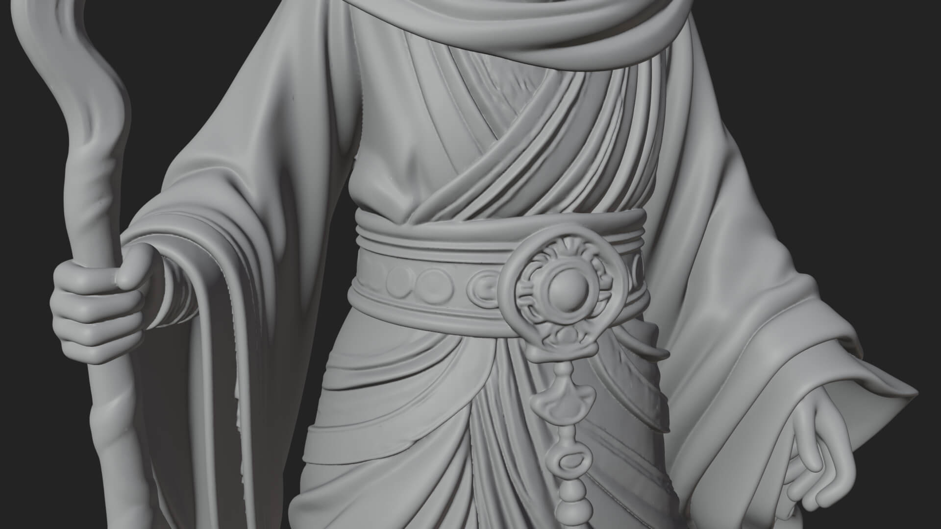 Hooded Wizard with Staff Statue Design 28 3D Print Model 3D Model
