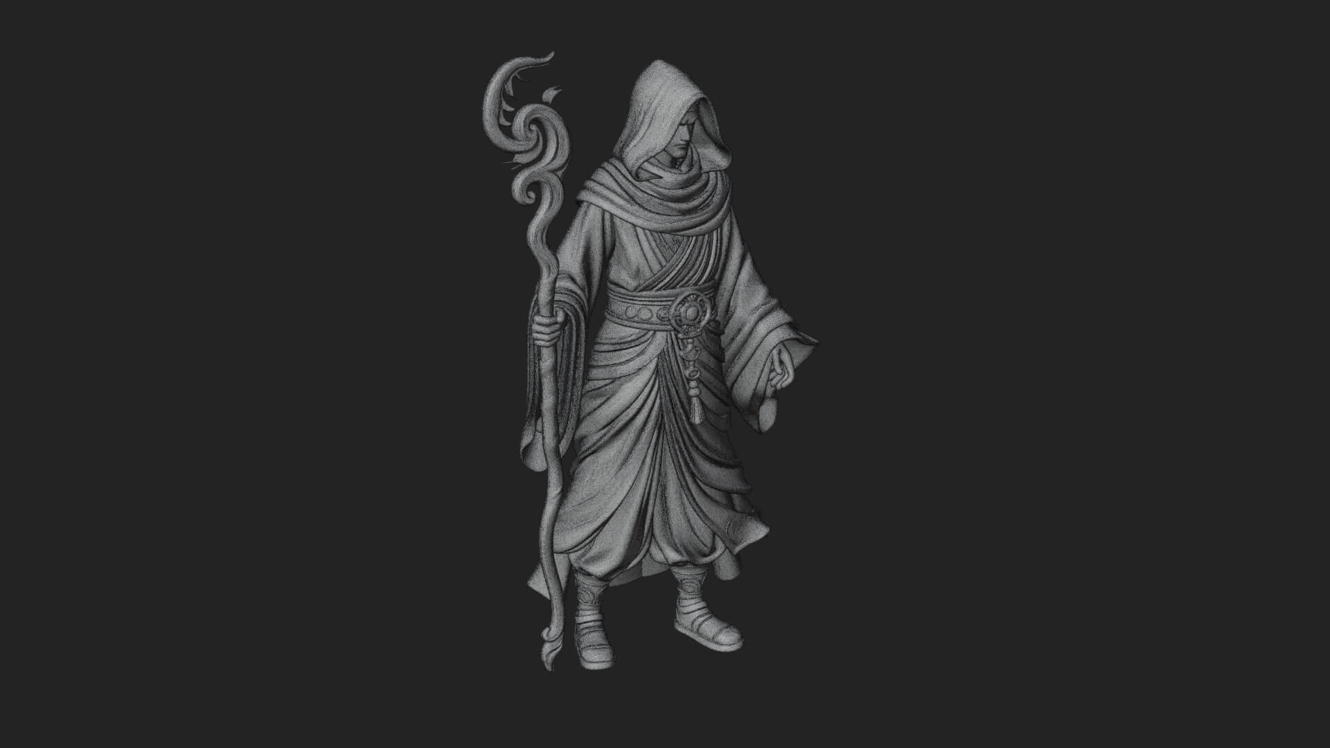 Hooded Wizard with Staff Statue Design 28 3D Print Model 3D Model