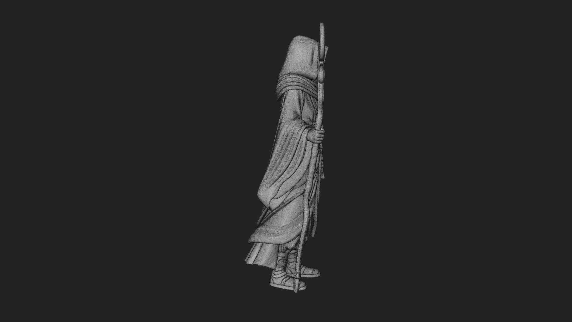 Hooded Wizard with Staff Statue Design 28 3D Print Model 3D Model