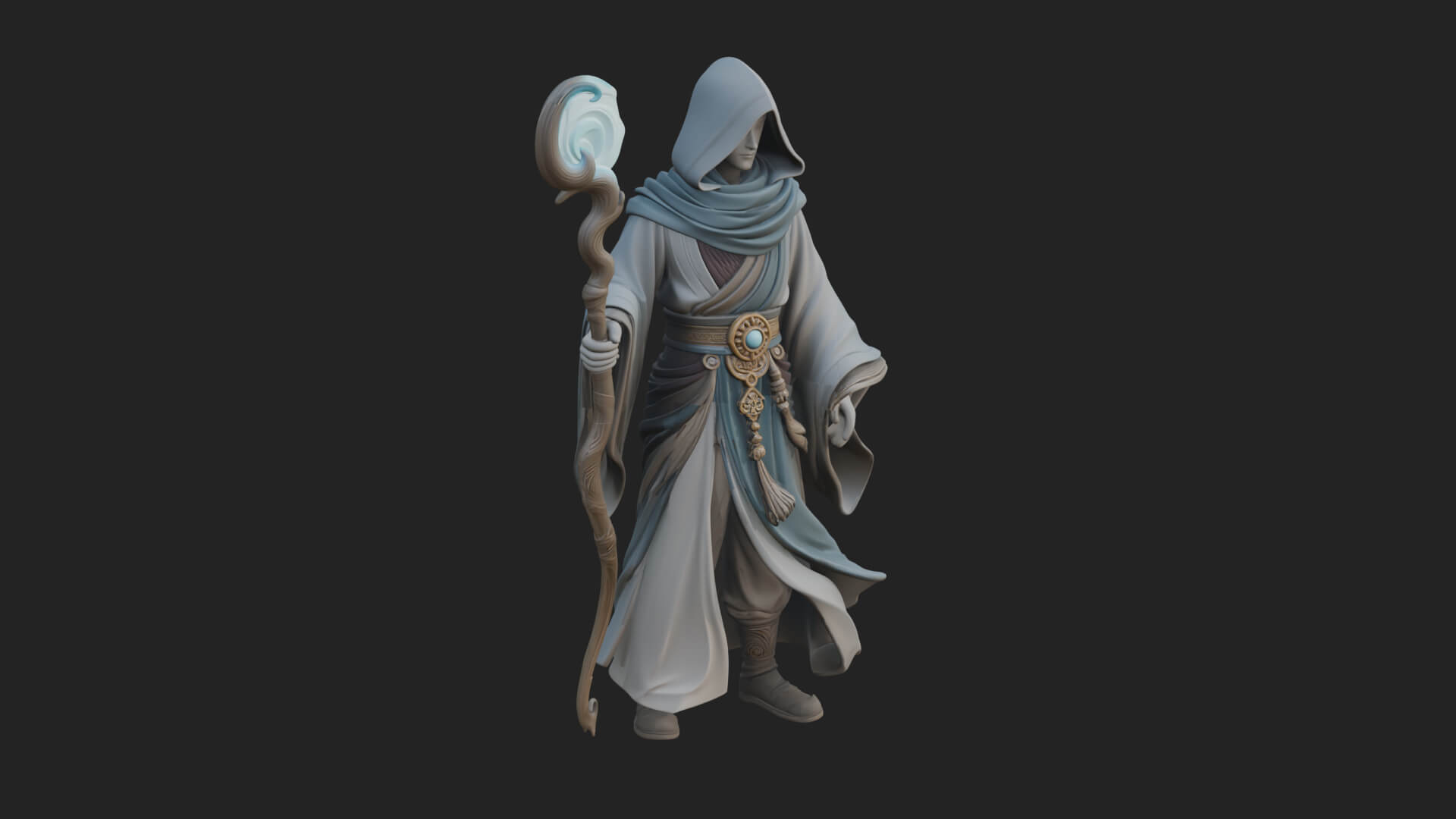 Hooded Wizard with Staff Statue Design 29 3D Print Model 3D Model