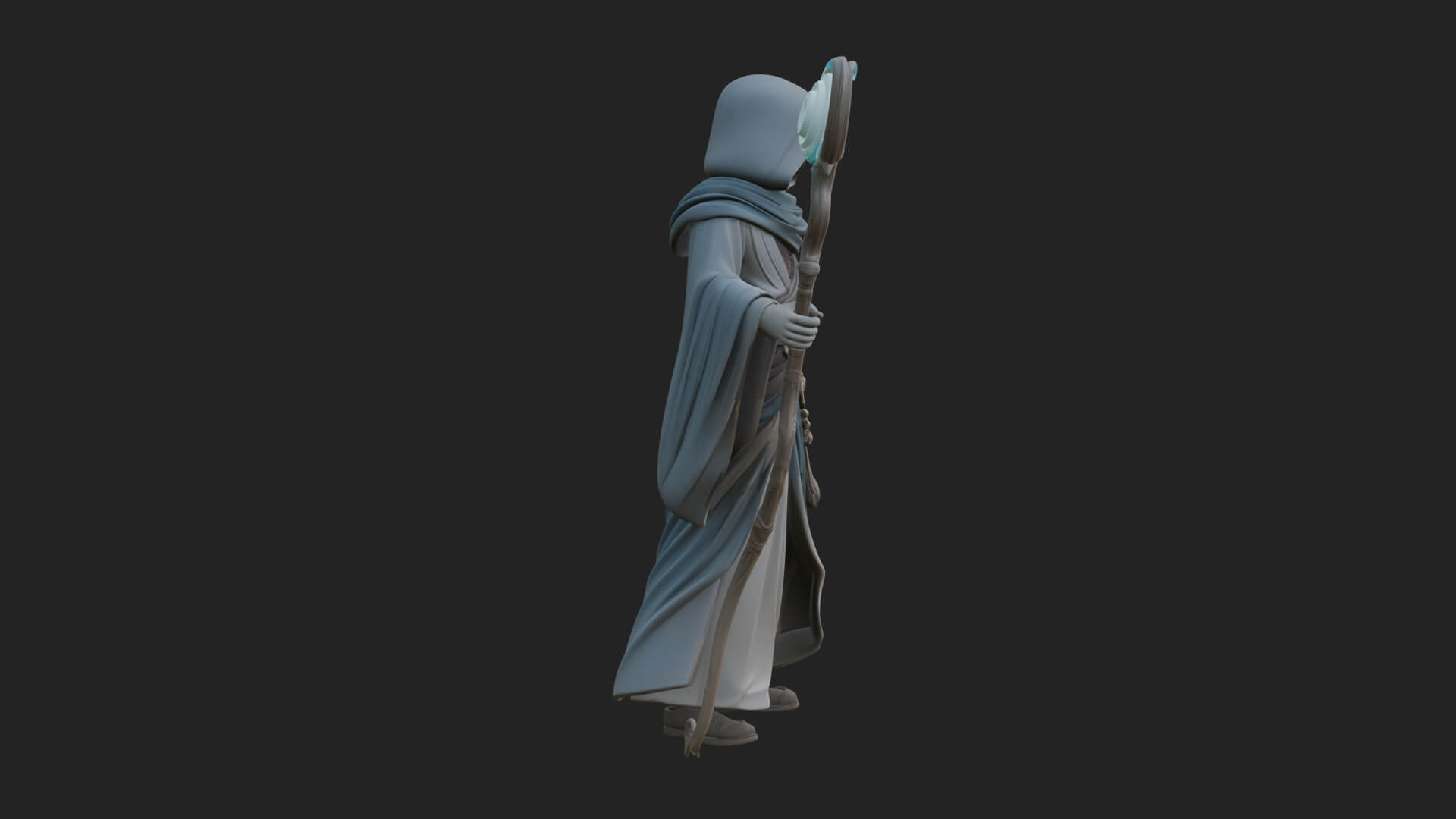 Hooded Wizard with Staff Statue Design 29 3D Print Model 3D Model