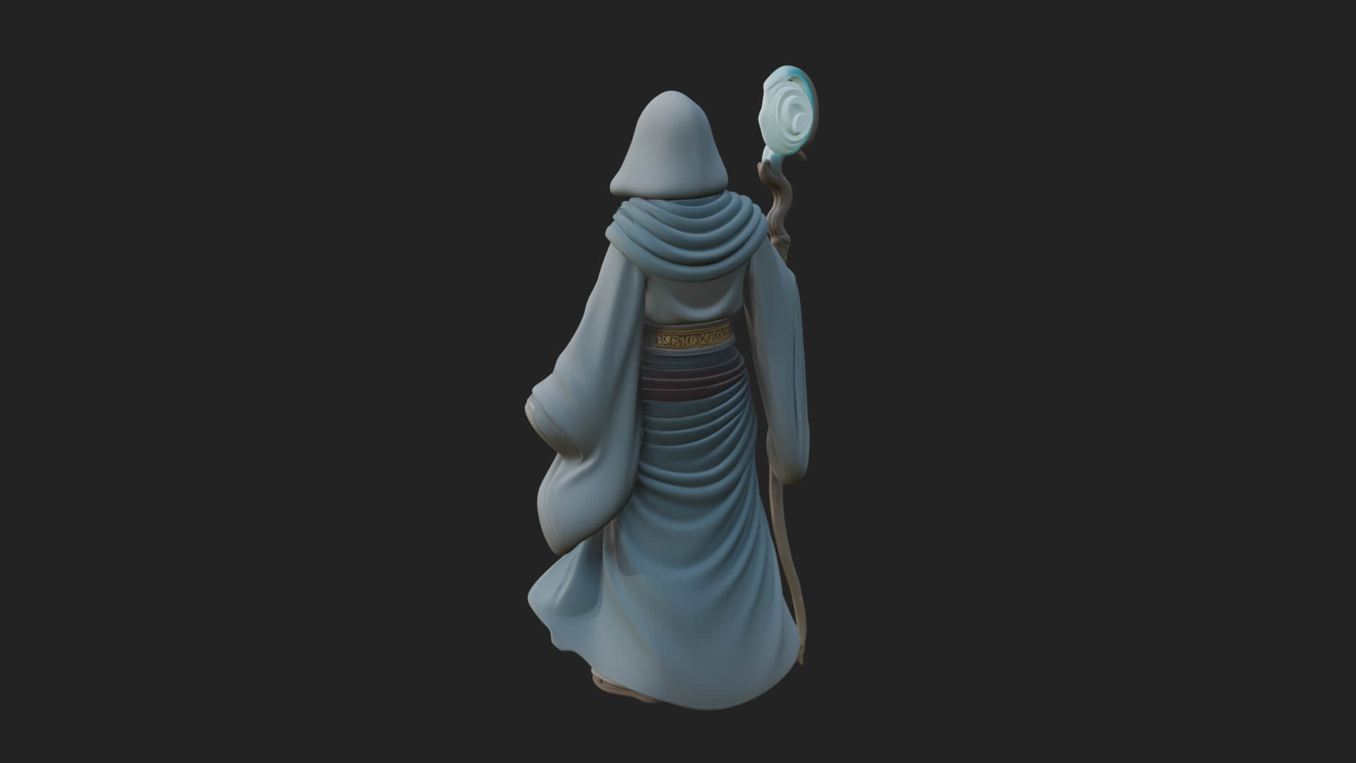 Hooded Wizard with Staff Statue Design 29 3D Print Model 3D Model