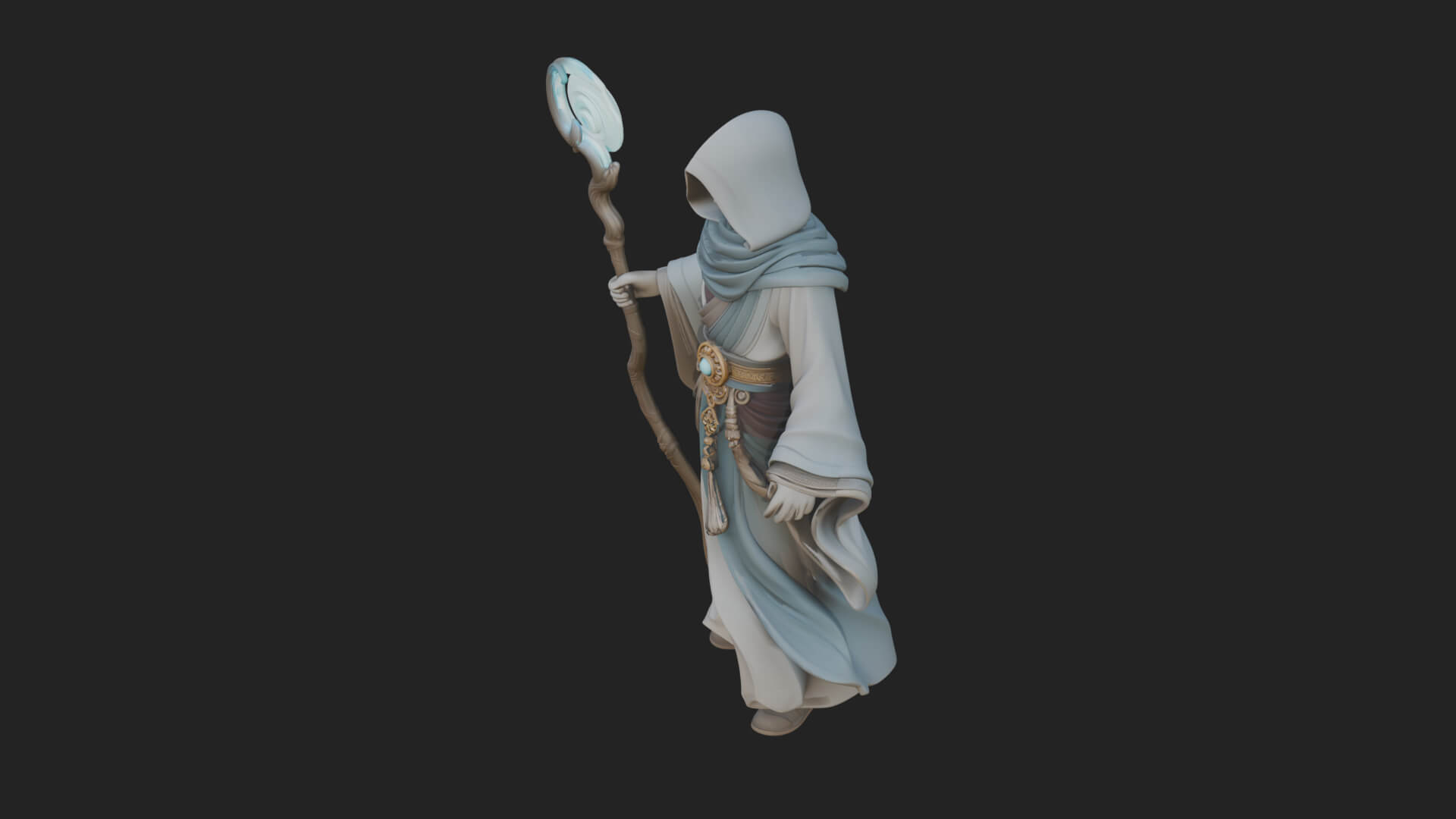 Hooded Wizard with Staff Statue Design 29 3D Print Model 3D Model