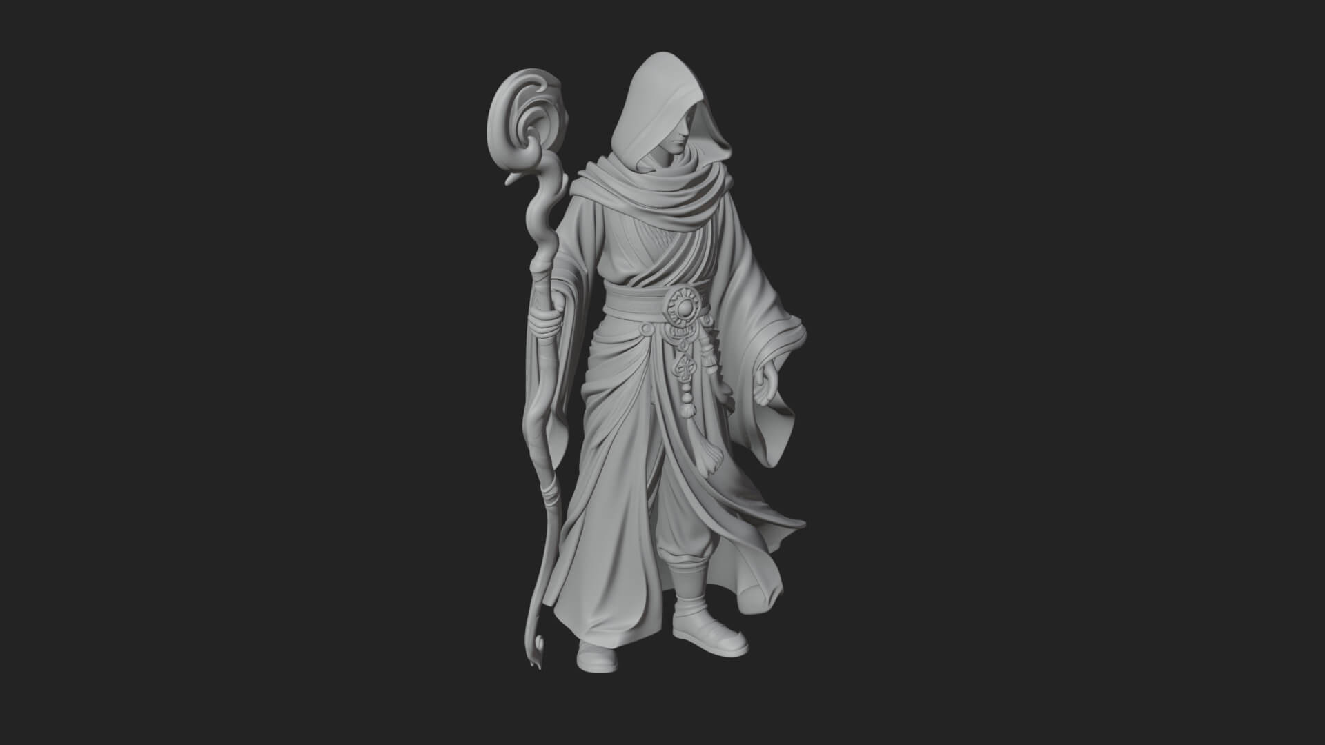 Hooded Wizard with Staff Statue Design 29 3D Print Model 3D Model