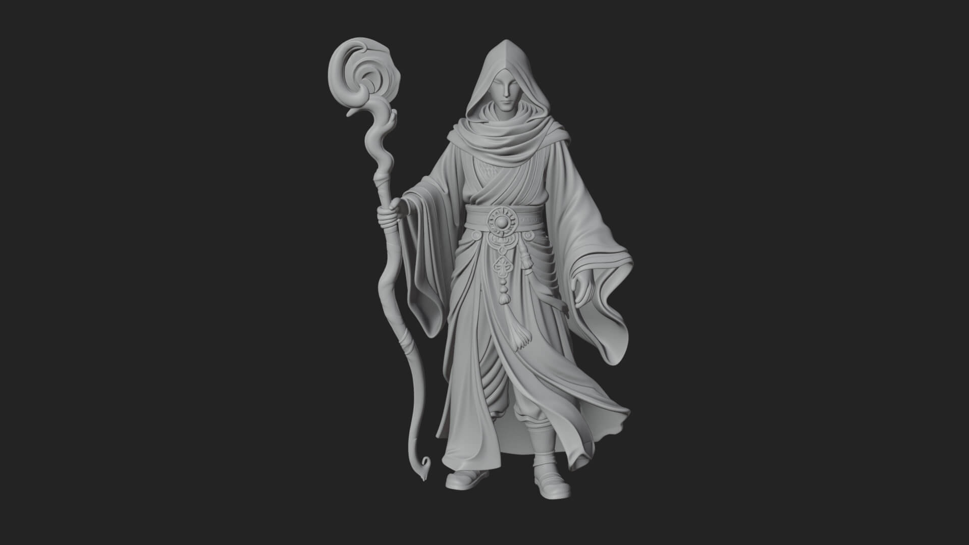 Hooded Wizard with Staff Statue Design 29 3D Print Model 3D Model