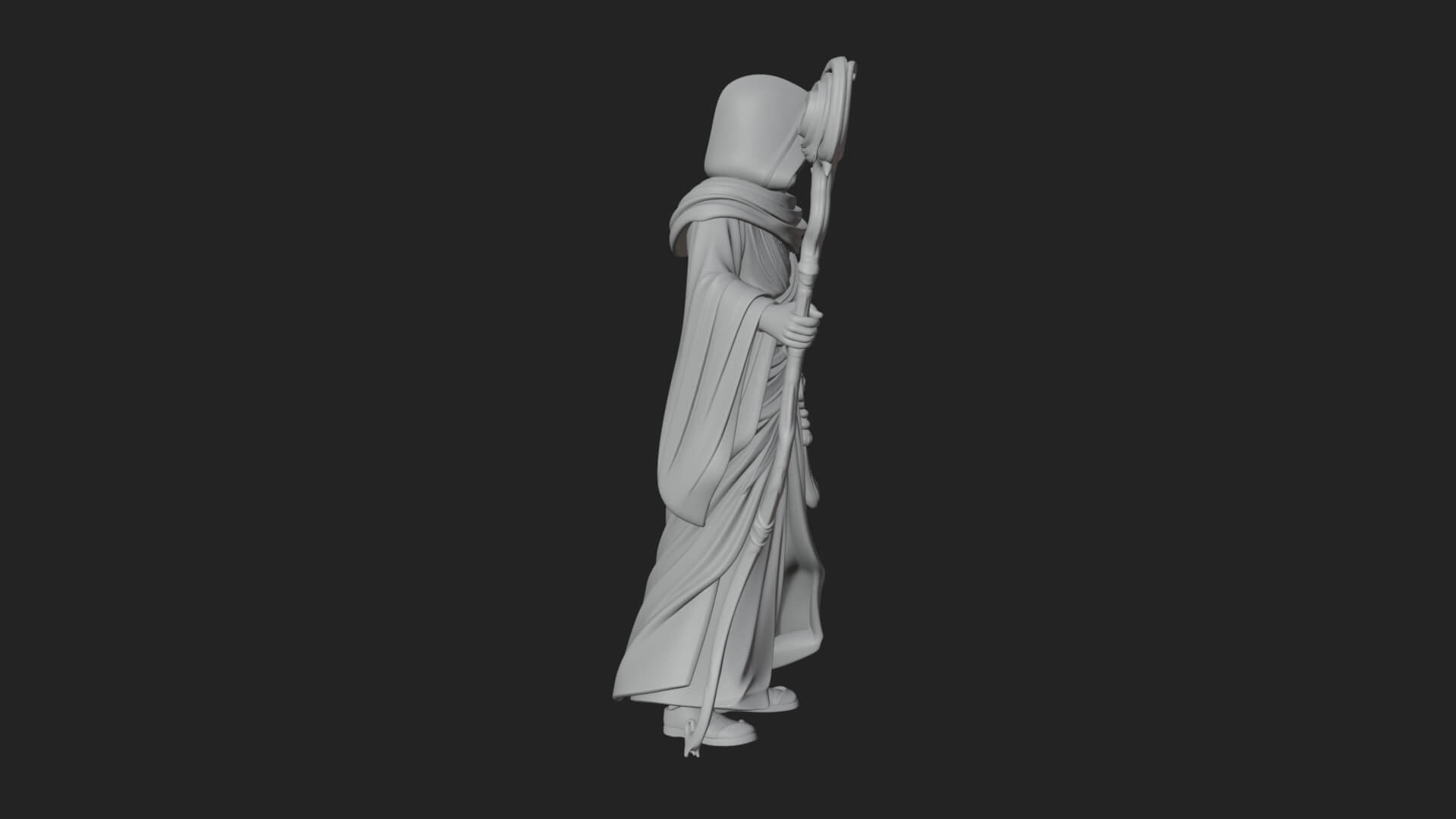 Hooded Wizard with Staff Statue Design 29 3D Print Model 3D Model