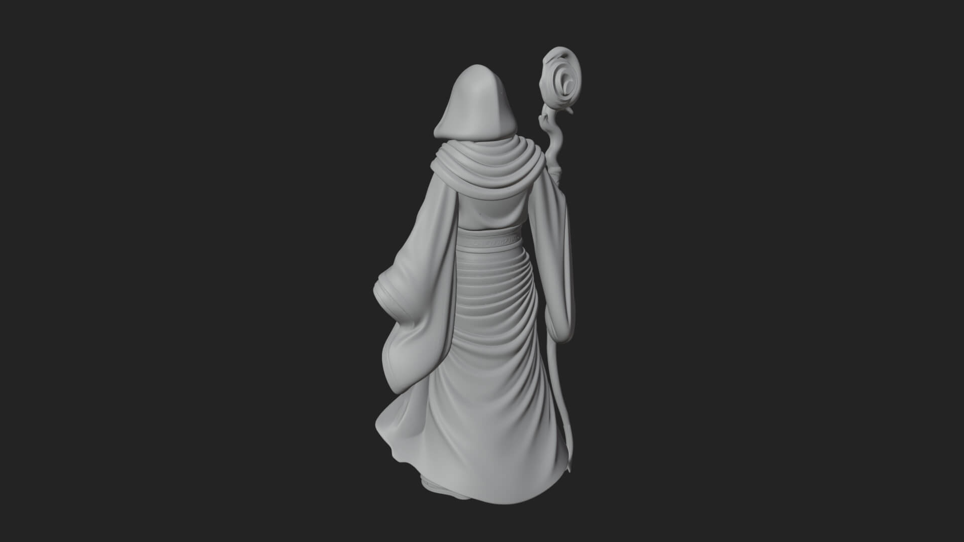 Hooded Wizard with Staff Statue Design 29 3D Print Model 3D Model