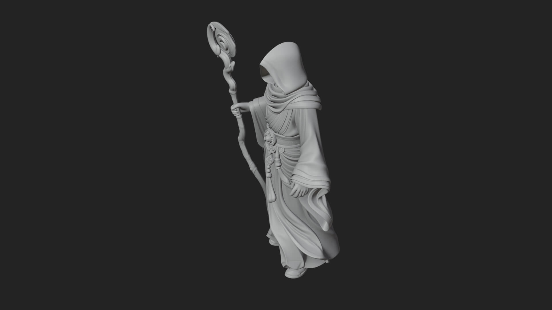 Hooded Wizard with Staff Statue Design 29 3D Print Model 3D Model