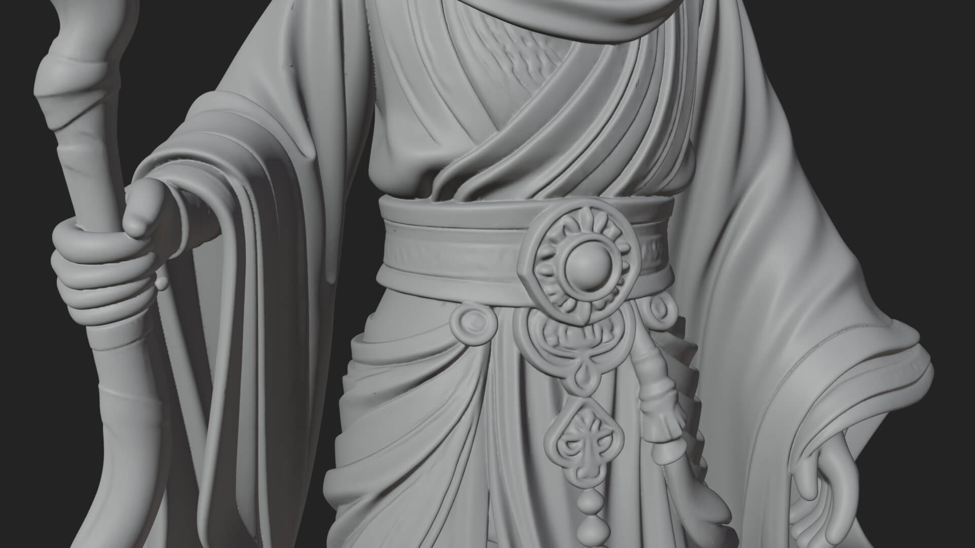 Hooded Wizard with Staff Statue Design 29 3D Print Model 3D Model