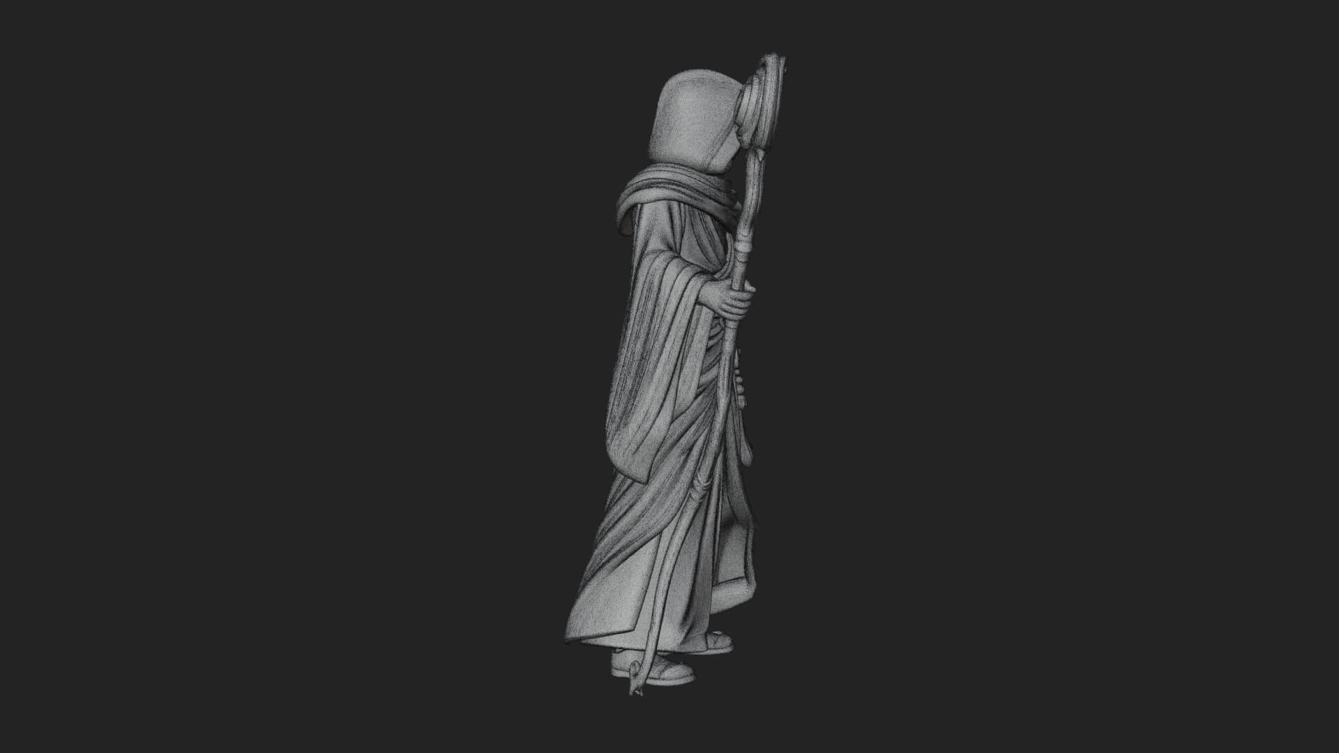 Hooded Wizard with Staff Statue Design 29 3D Print Model 3D Model