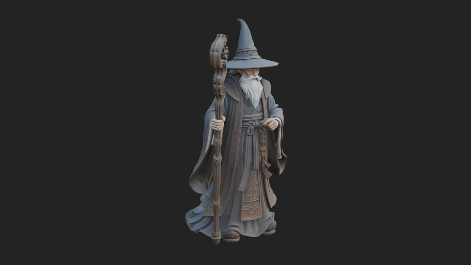 Hooded Wizard With Staff Statue Design 30 3D Print Model 3D Model