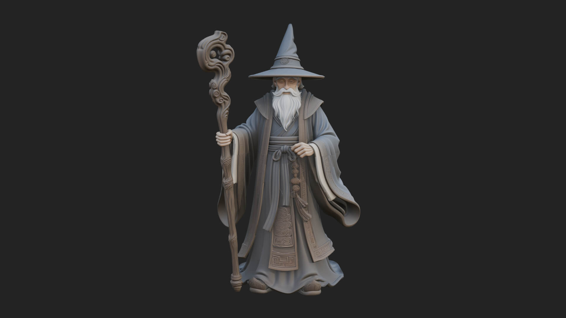 Hooded Wizard With Staff Statue Design 30 3D Print Model 3D Model