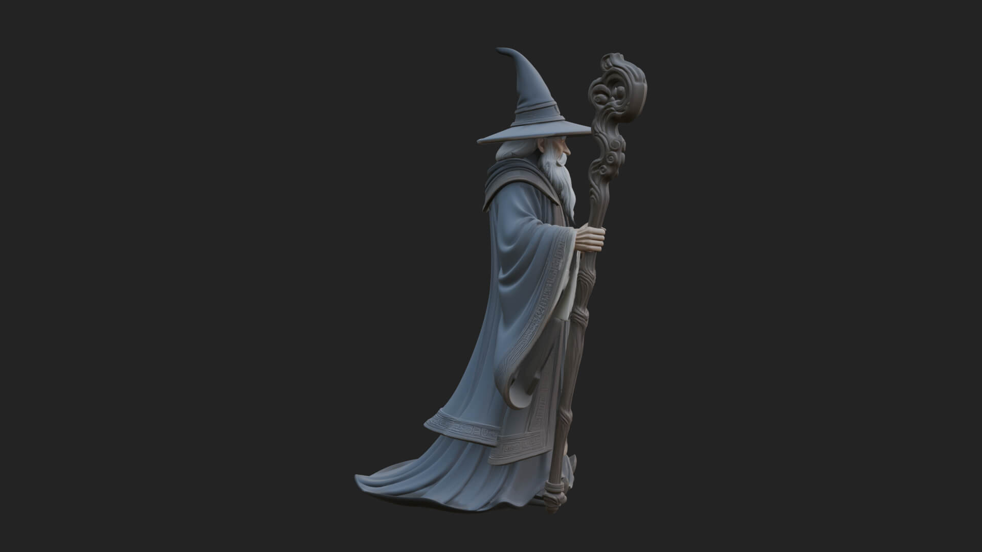 Hooded Wizard With Staff Statue Design 30 3D Print Model 3D Model