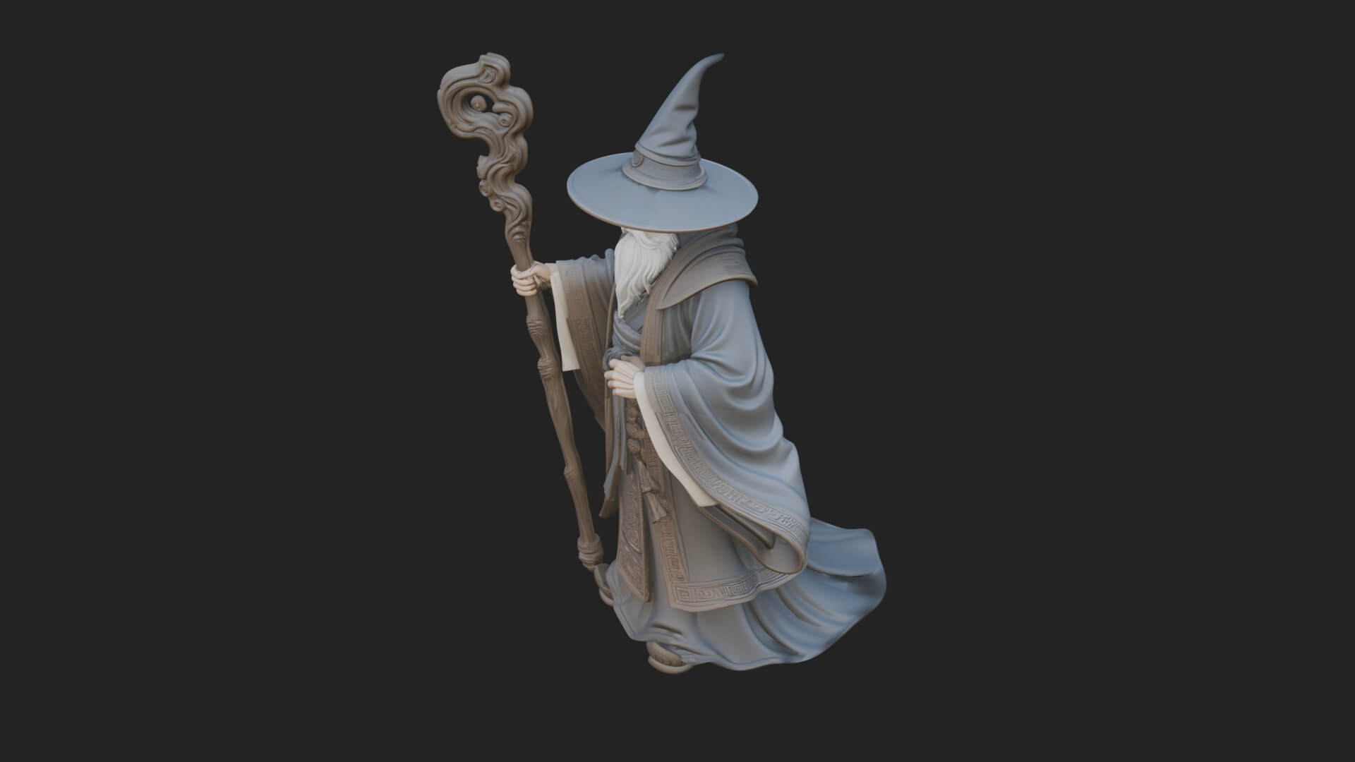 Hooded Wizard With Staff Statue Design 30 3D Print Model 3D Model