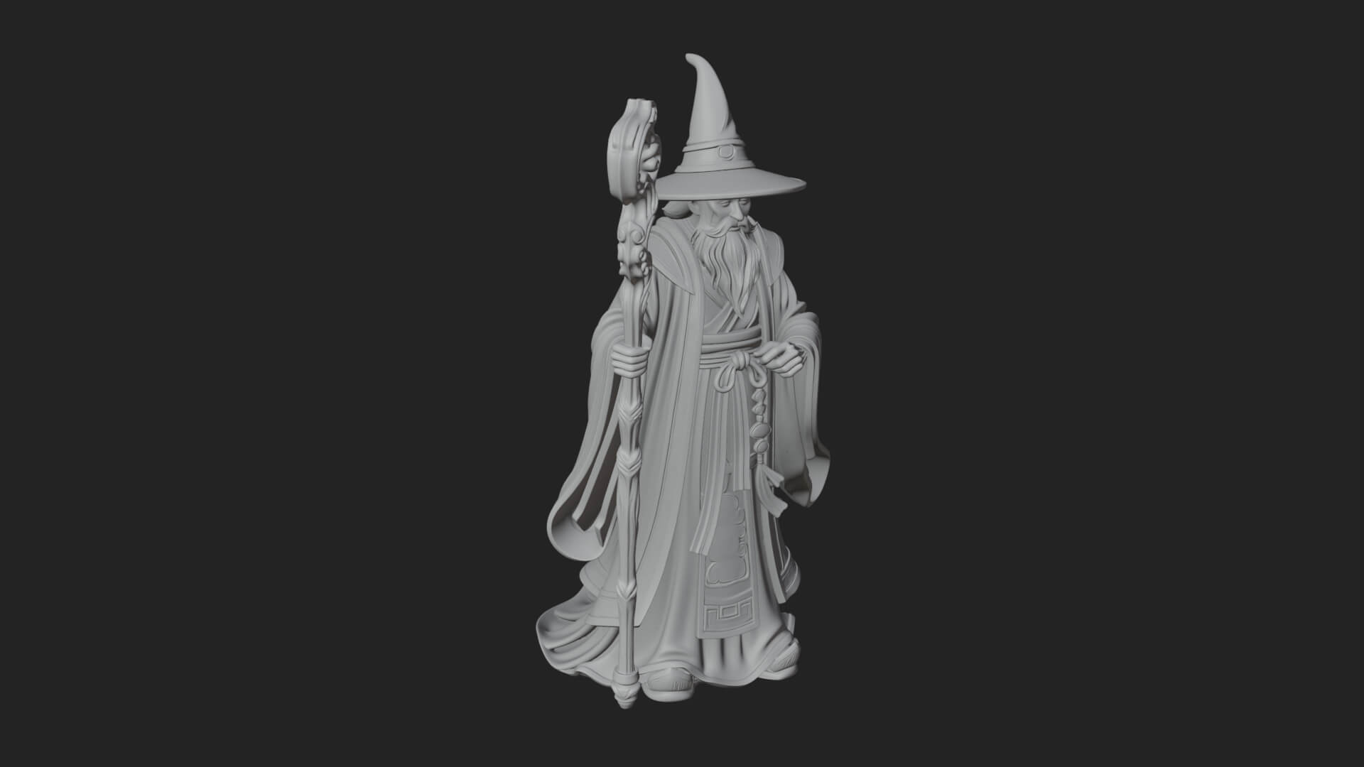 Hooded Wizard With Staff Statue Design 30 3D Print Model 3D Model