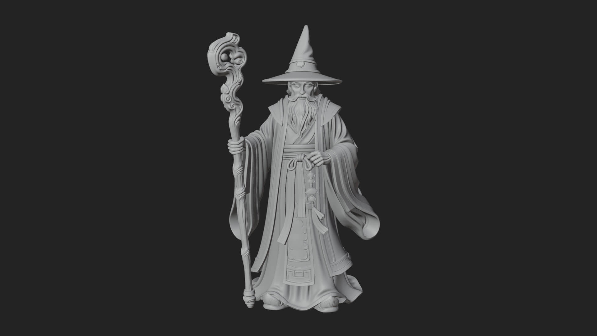 Hooded Wizard With Staff Statue Design 30 3D Print Model 3D Model