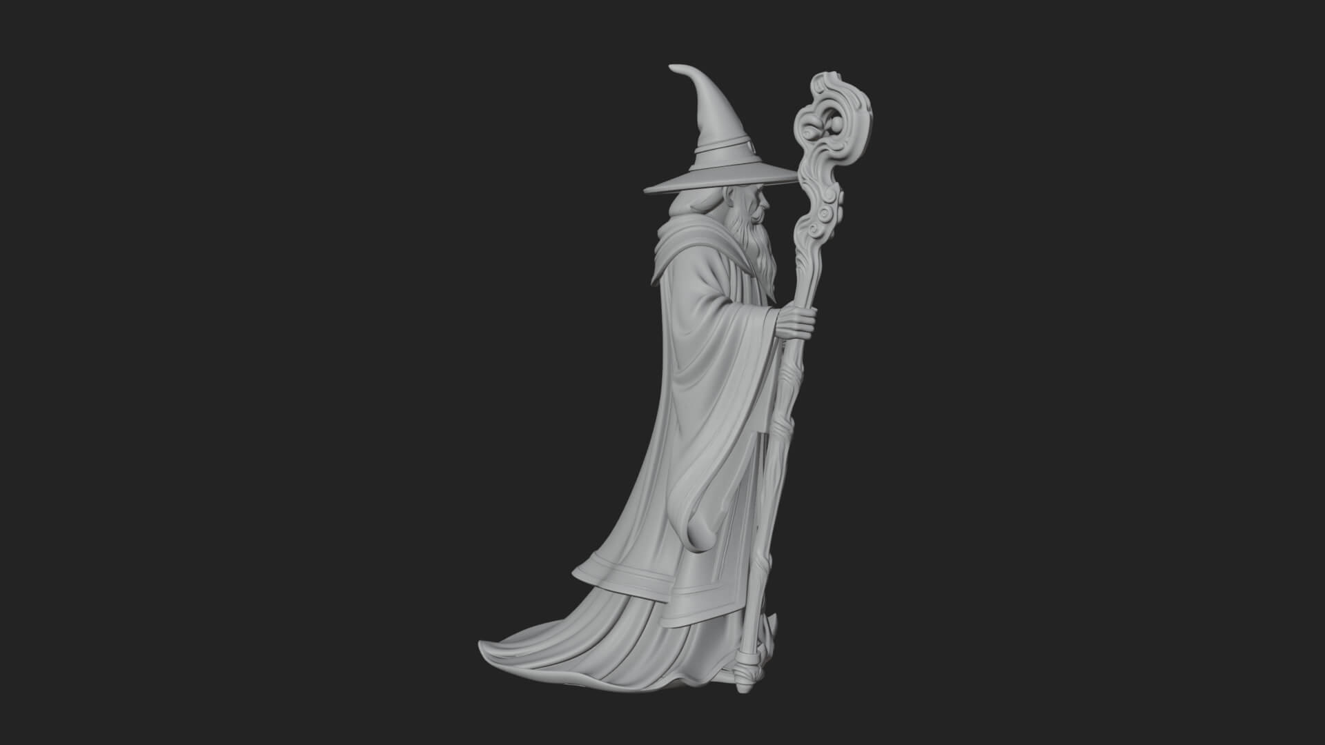 Hooded Wizard With Staff Statue Design 30 3D Print Model 3D Model