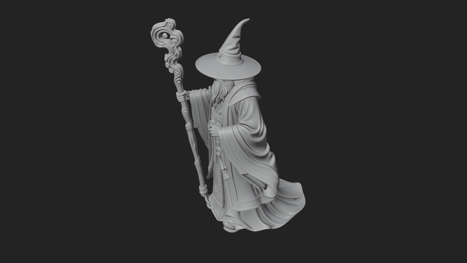 Hooded Wizard With Staff Statue Design 30 3D Print Model 3D Model