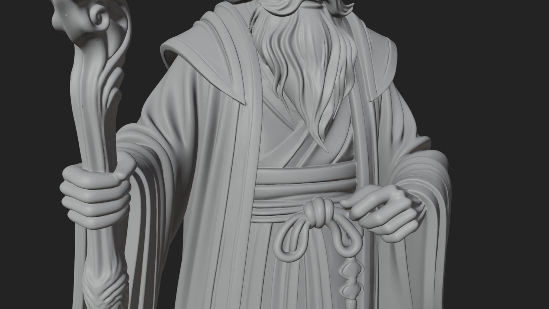 Hooded Wizard With Staff Statue Design 30 3D Print Model 3D Model