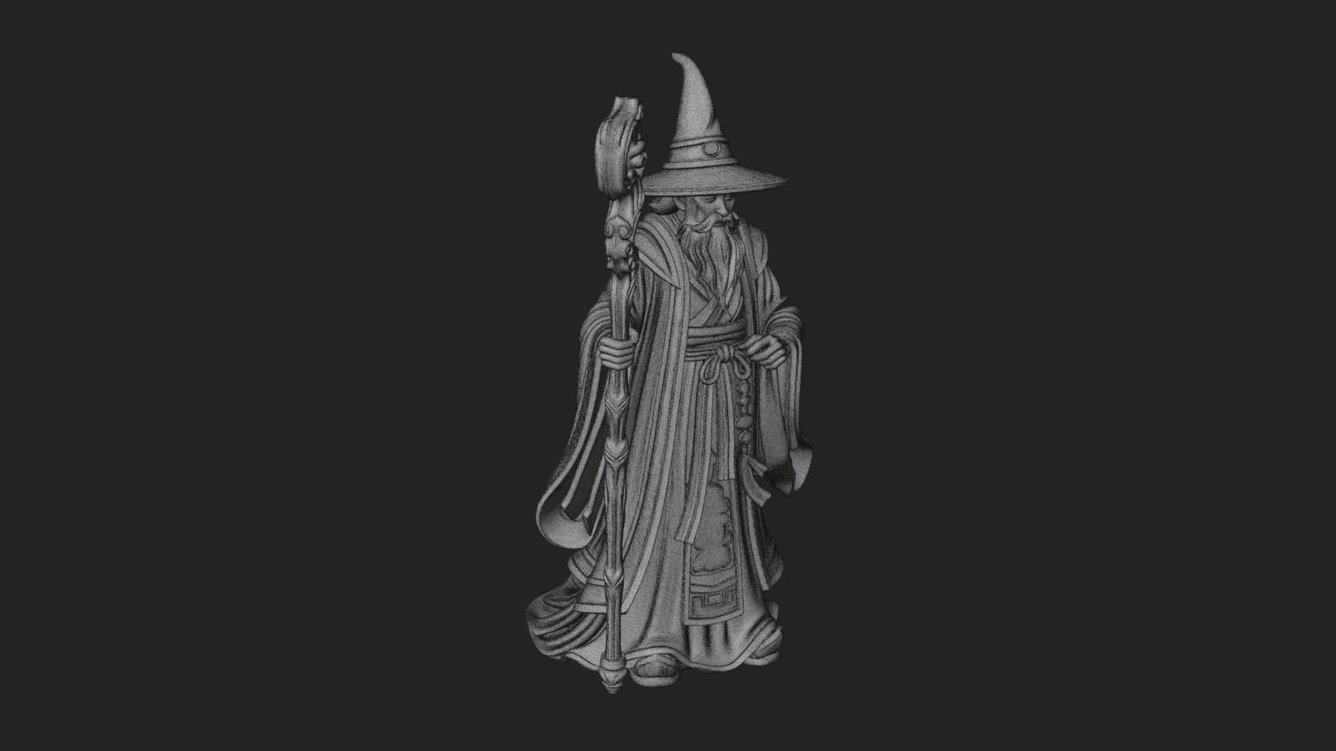 Hooded Wizard With Staff Statue Design 30 3D Print Model 3D Model