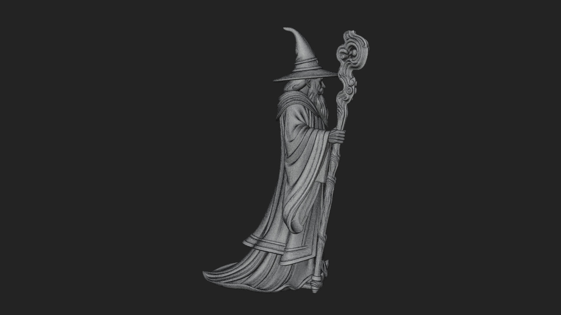 Hooded Wizard With Staff Statue Design 30 3D Print Model 3D Model