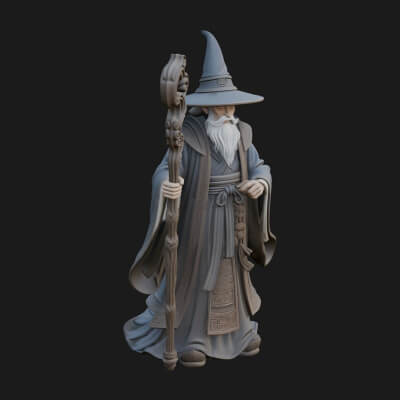 Hooded Wizard With Staff Statue Design 30 3D Print Model