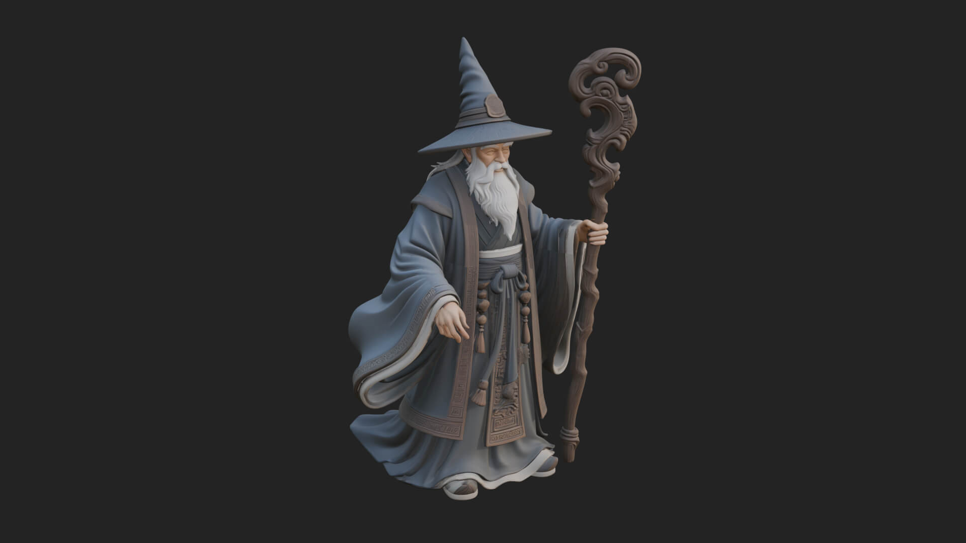 Hooded Wizard With Staff Statue Design 31 3D Print Model 3D Model