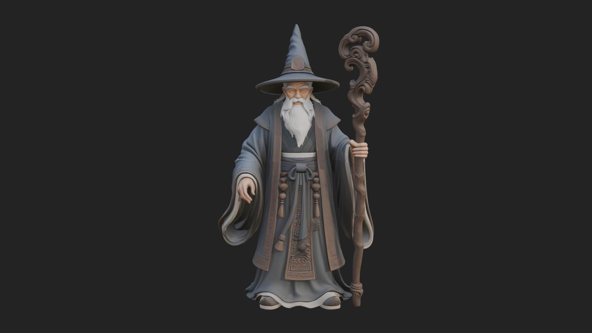 Hooded Wizard With Staff Statue Design 31 3D Print Model 3D Model