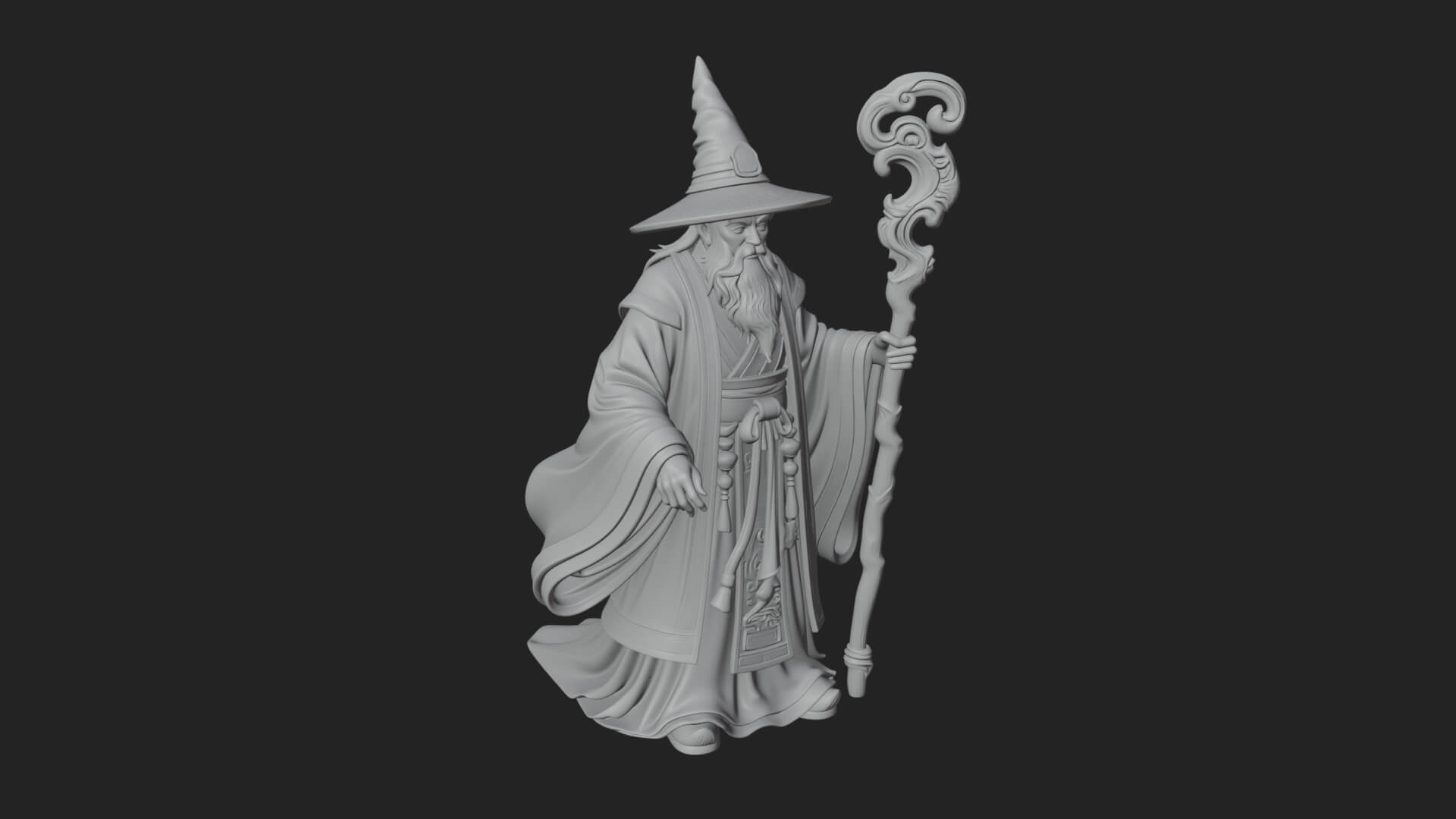Hooded Wizard With Staff Statue Design 31 3D Print Model 3D Model