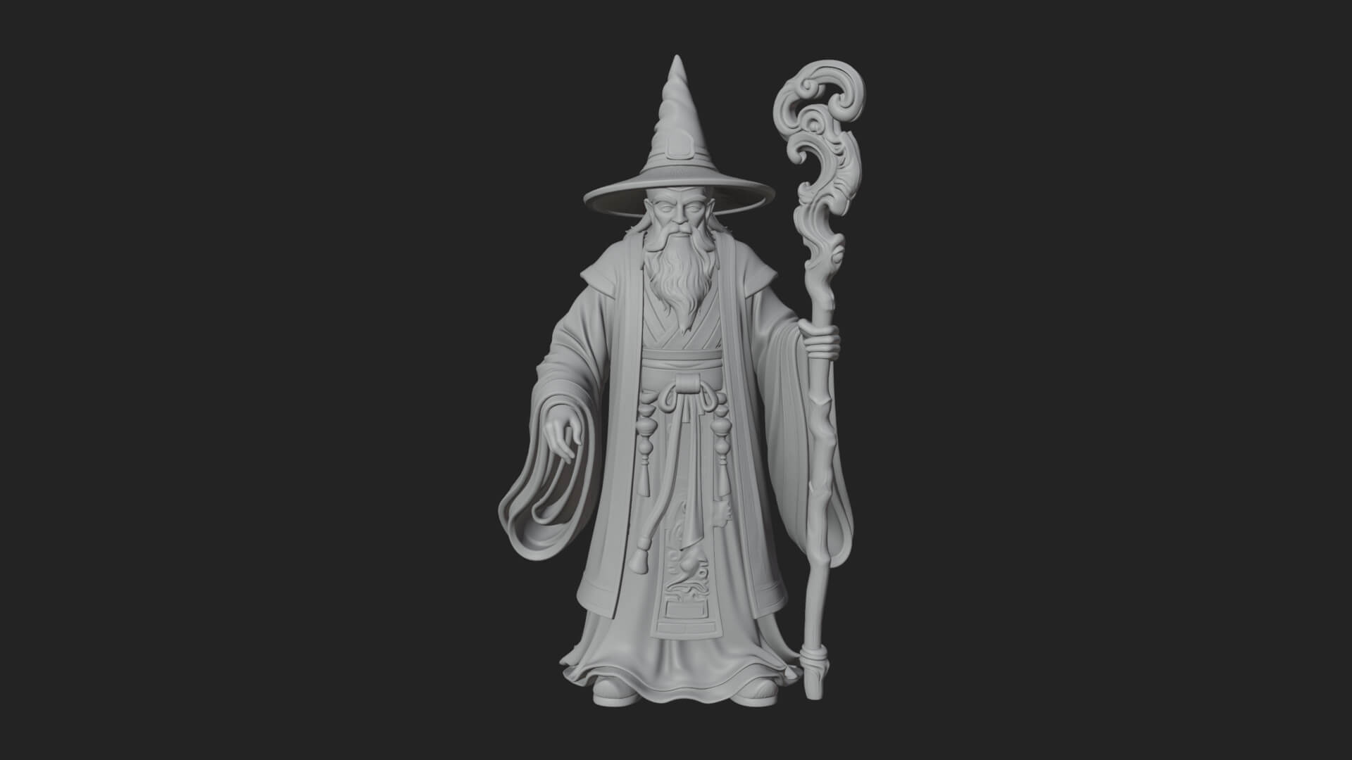 Hooded Wizard With Staff Statue Design 31 3D Print Model 3D Model