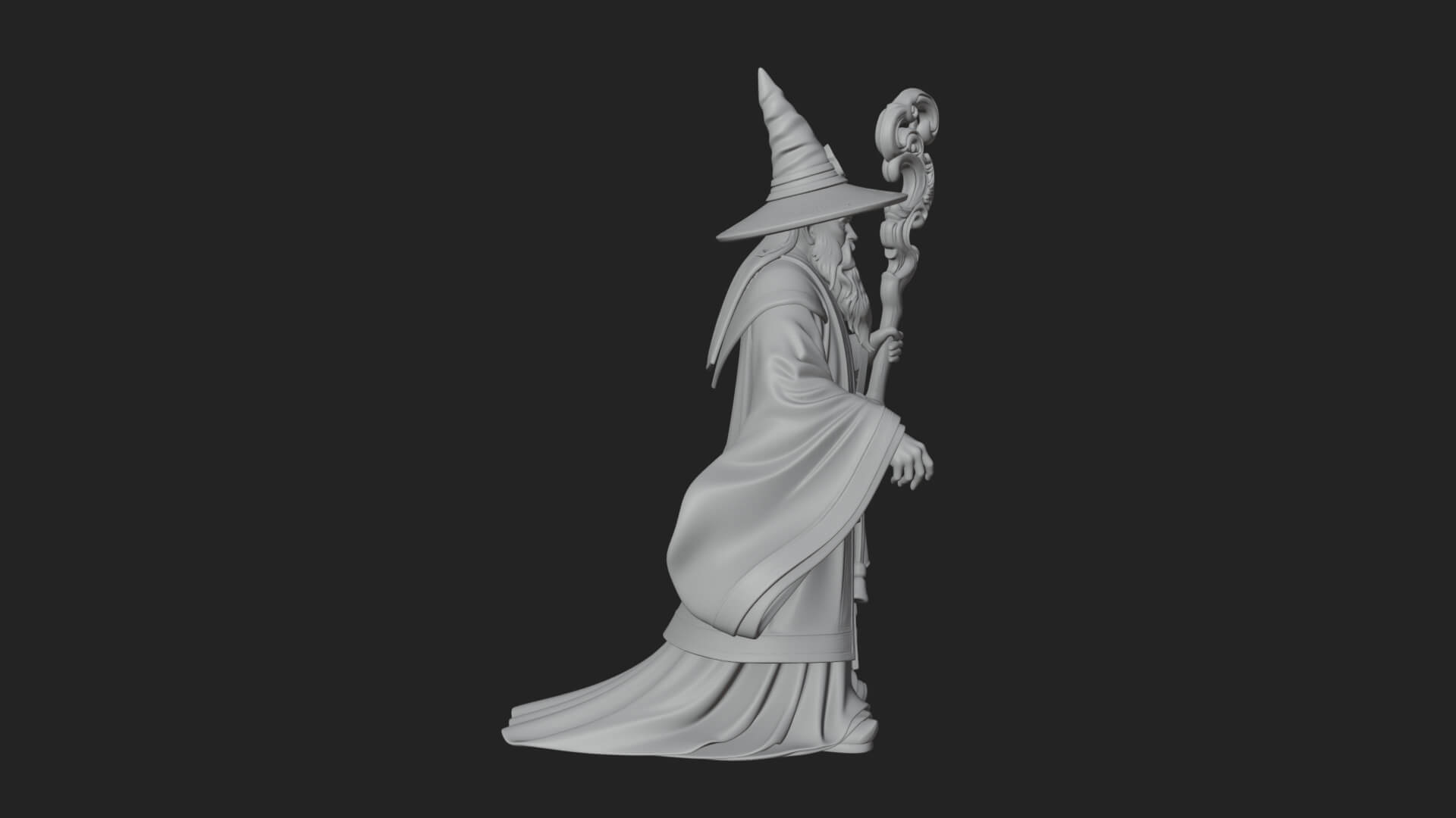 Hooded Wizard With Staff Statue Design 31 3D Print Model 3D Model