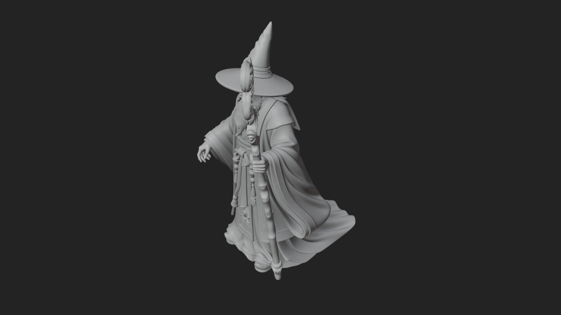 Hooded Wizard With Staff Statue Design 31 3D Print Model 3D Model