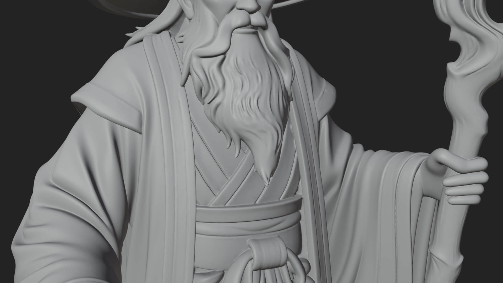 Hooded Wizard With Staff Statue Design 31 3D Print Model 3D Model