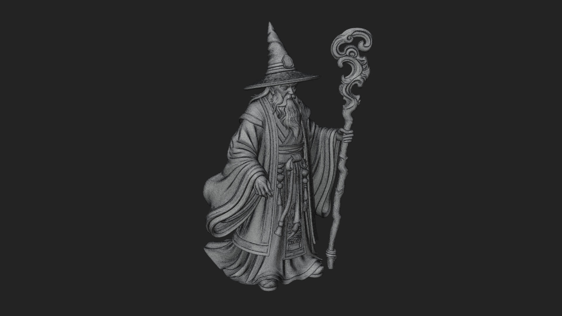 Hooded Wizard With Staff Statue Design 31 3D Print Model 3D Model