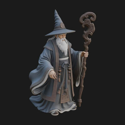 Hooded Wizard With Staff Statue Design 31 3D Print Model