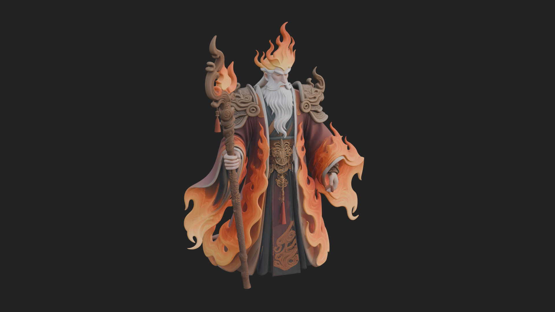 Hooded Wizard with Staff Statue Design 32 3D Print Model 3D Model