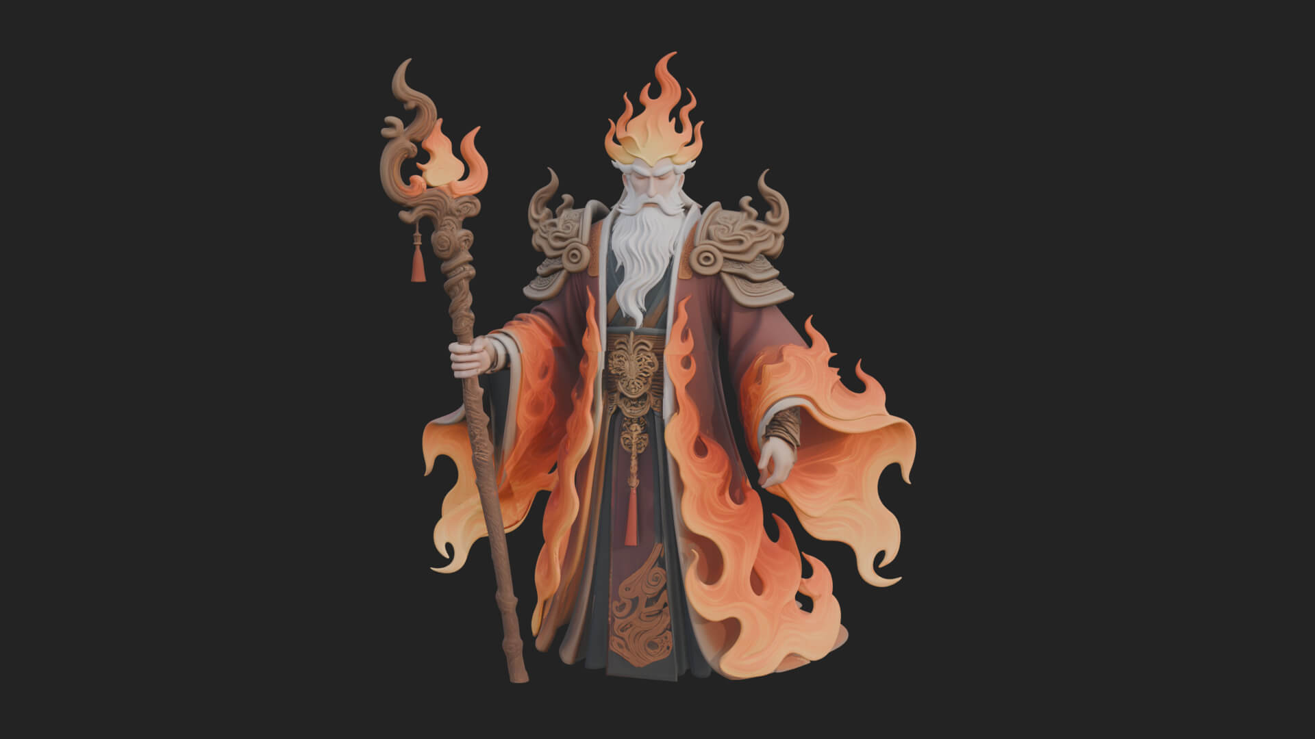 Hooded Wizard with Staff Statue Design 32 3D Print Model 3D Model