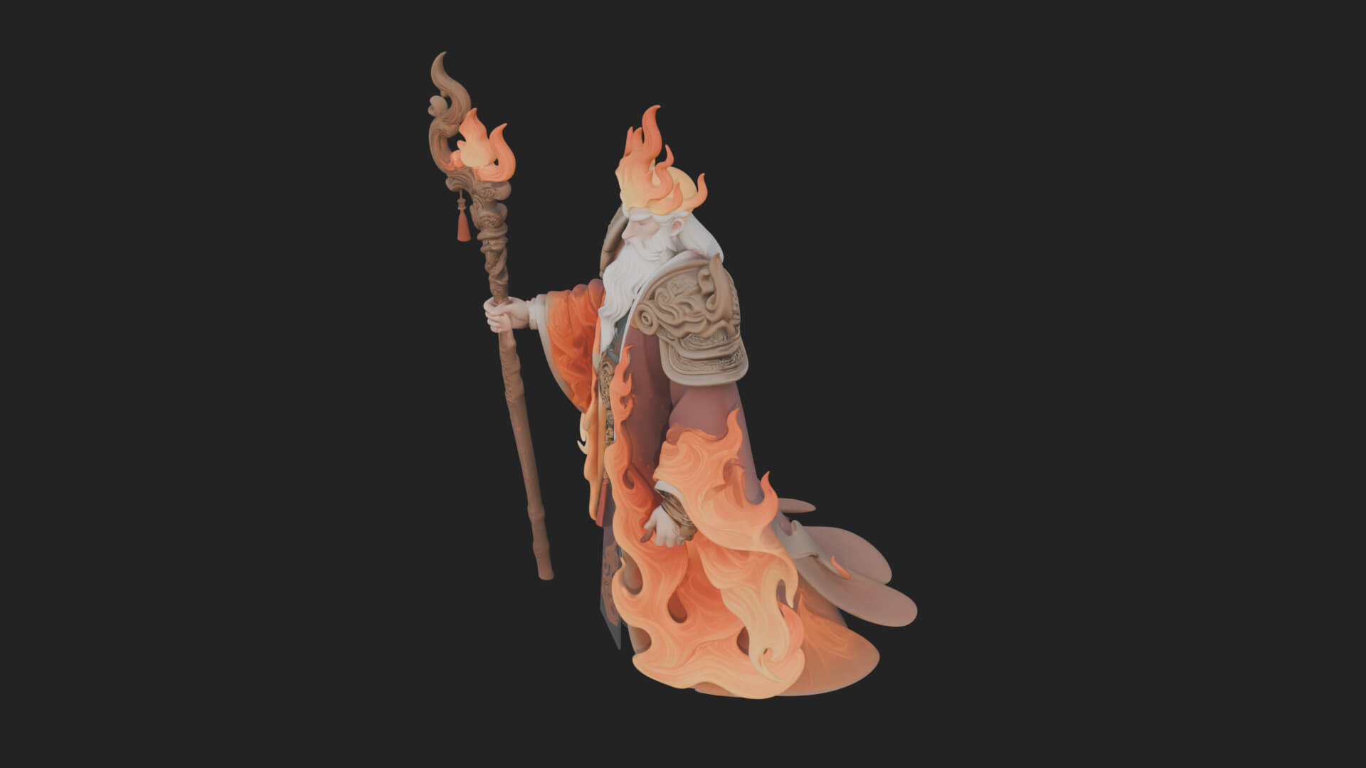Hooded Wizard with Staff Statue Design 32 3D Print Model 3D Model