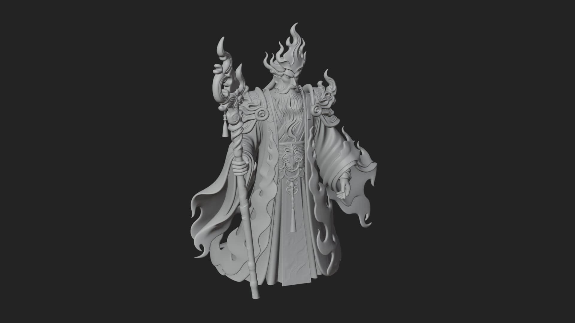 Hooded Wizard with Staff Statue Design 32 3D Print Model 3D Model