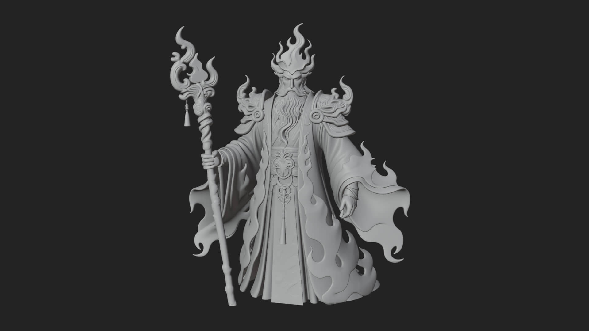 Hooded Wizard with Staff Statue Design 32 3D Print Model 3D Model