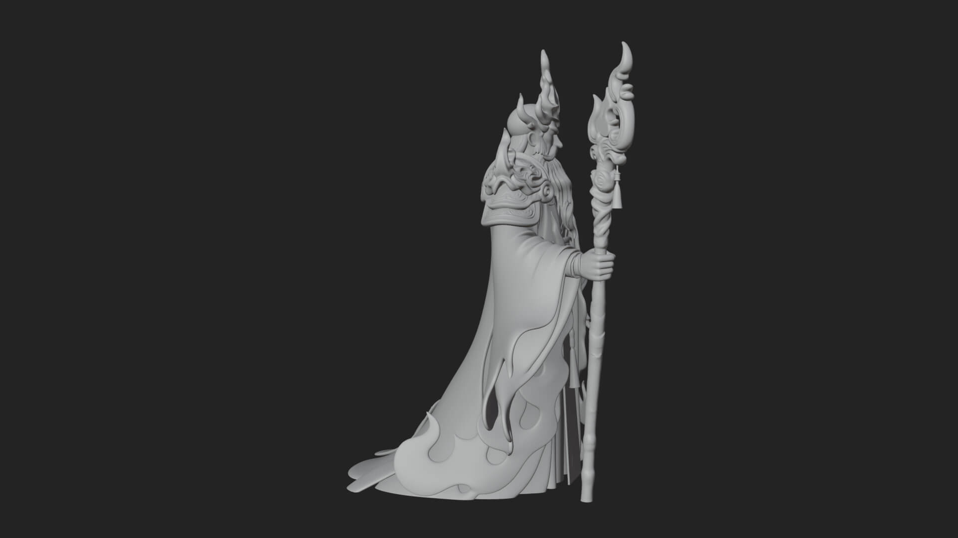 Hooded Wizard with Staff Statue Design 32 3D Print Model 3D Model