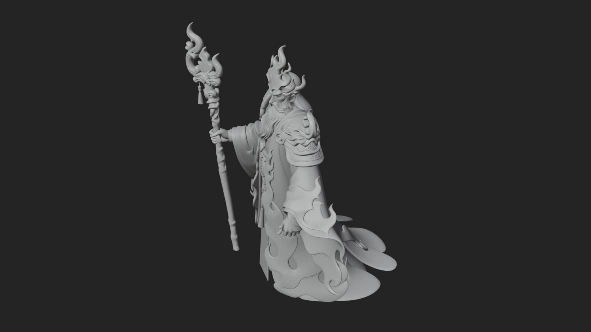 Hooded Wizard with Staff Statue Design 32 3D Print Model 3D Model